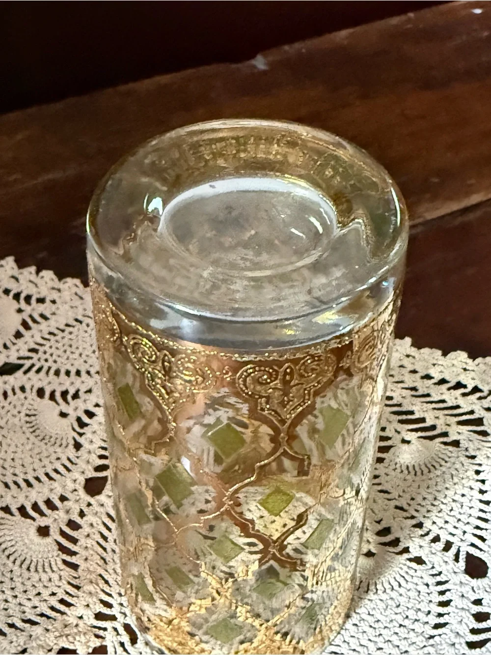 MCM Culver Valencia Pattern High Ball Glass with Gold and Green